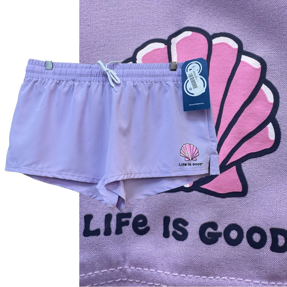 Life Is Good  Woven Boardshorts Sea Shell Board Swim Shorts UPF 50 NWT Large